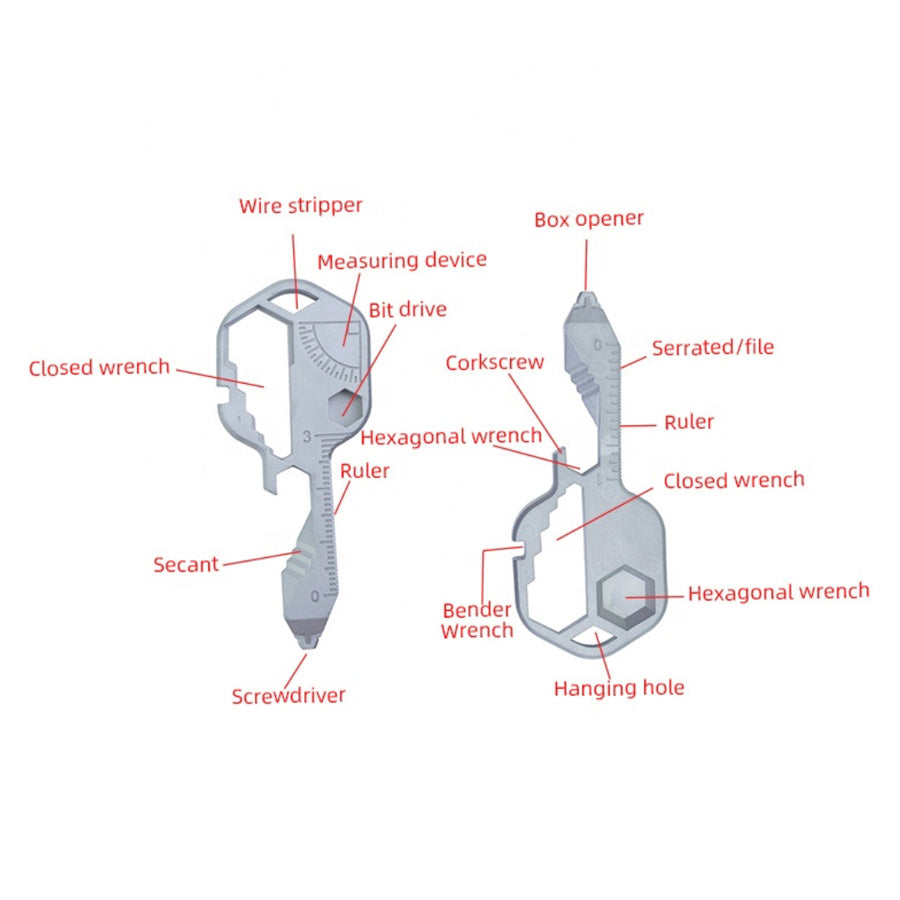 Stainless Steel Key Shaped Pocket Tool for Your Keychain (TSA Friendly)