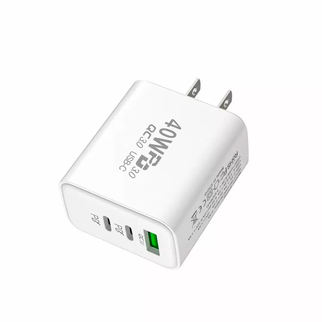 40W USB-C Fast Wall Charger, Adapter with Dual USB C and one USB A Port