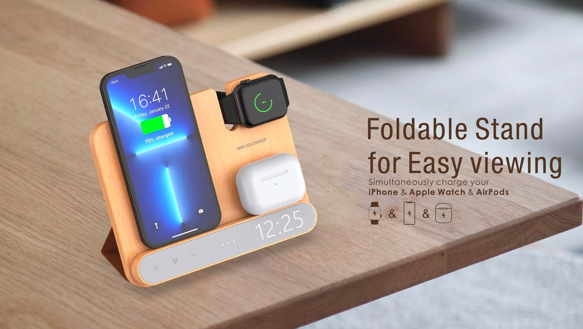 4 in 1 MagSafe Wireless Charger for Mobile Phone, Apple Watch & Earphone with Alarm Clock