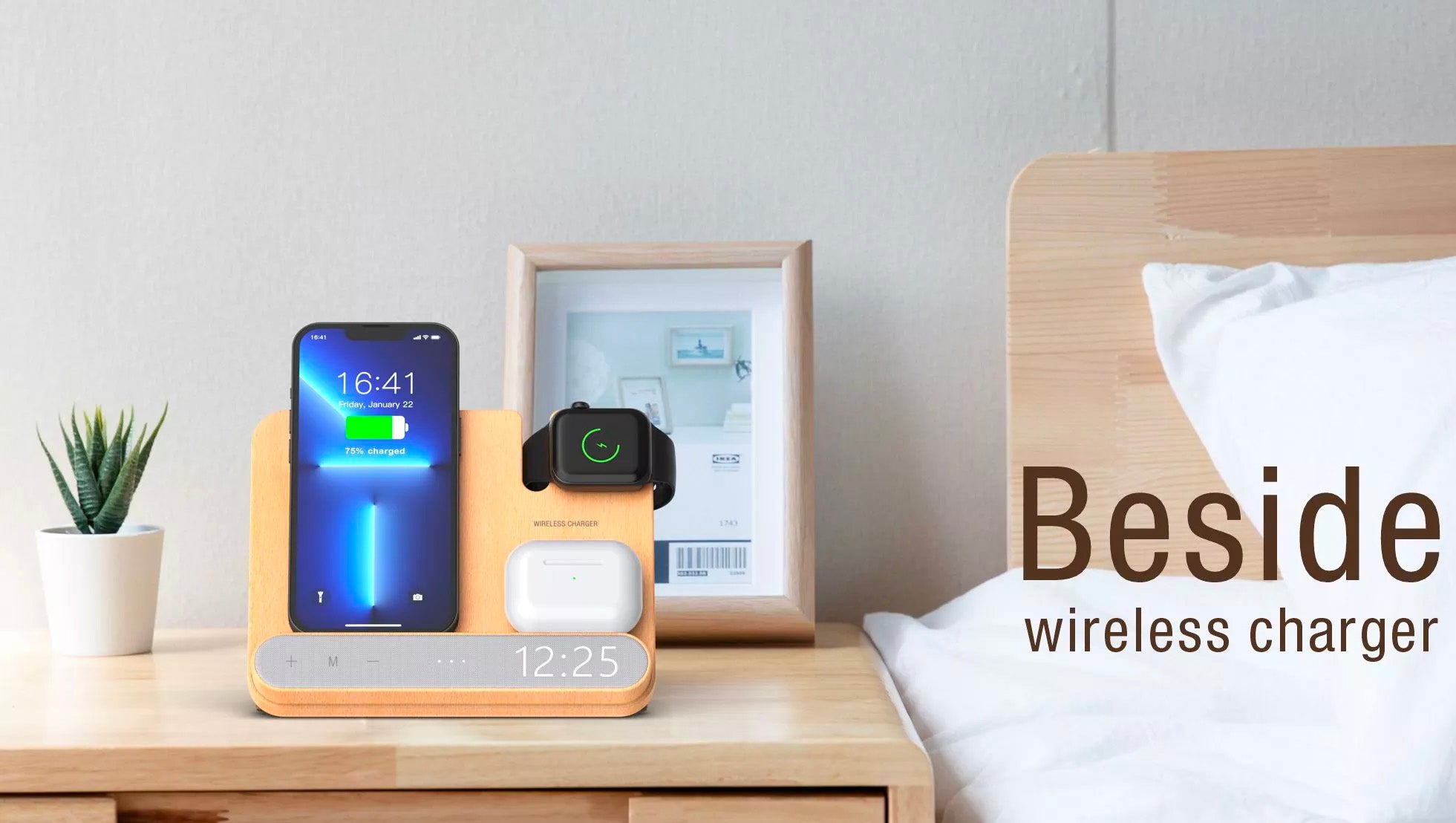 4 in 1 MagSafe Wireless Charger for Mobile Phone, Apple Watch & Earphone with Alarm Clock