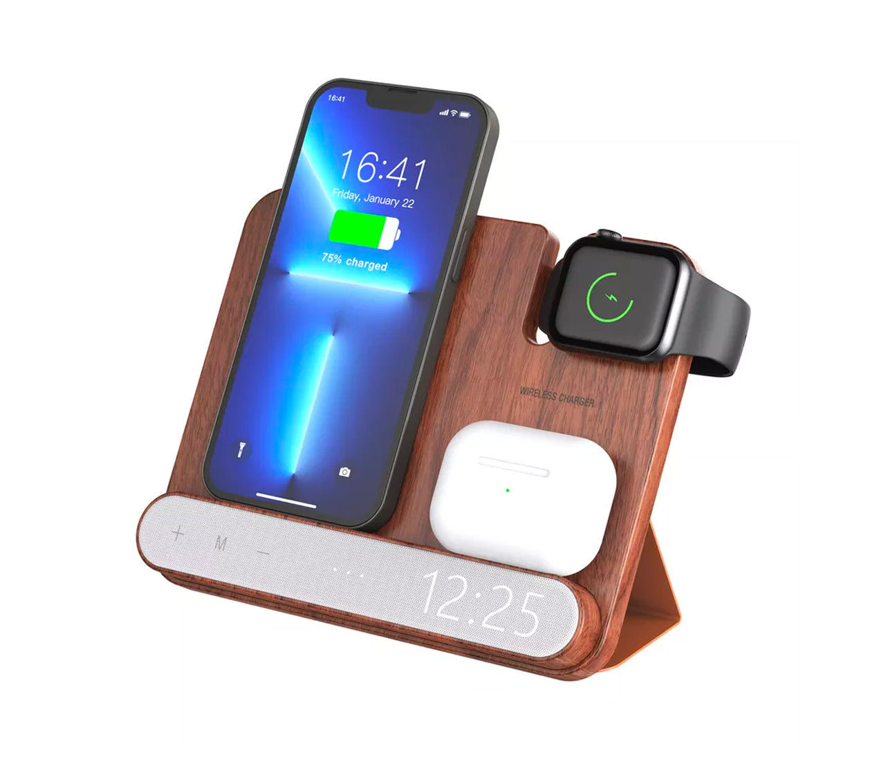 4 in 1 MagSafe Wireless Charger for Mobile Phone, Apple Watch & Earphone with Alarm Clock