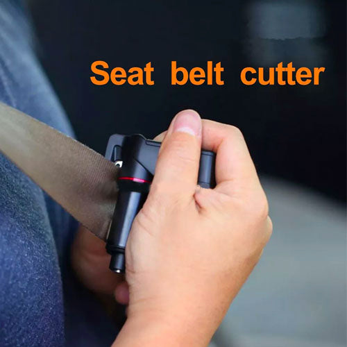 Emergency car escape tool with window breaker, seat belt cutter, USB charger